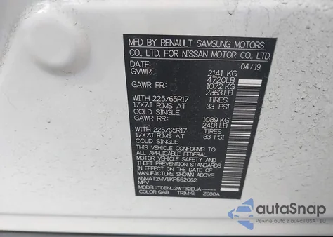 2019 Nissan Rogue Sv from USA, damaged, VIN KNMAT2MV8KP552062